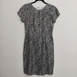 Banana Republic Dress Size 6 Sheath 100% Silk Short Sleeve Lined Black White NWT